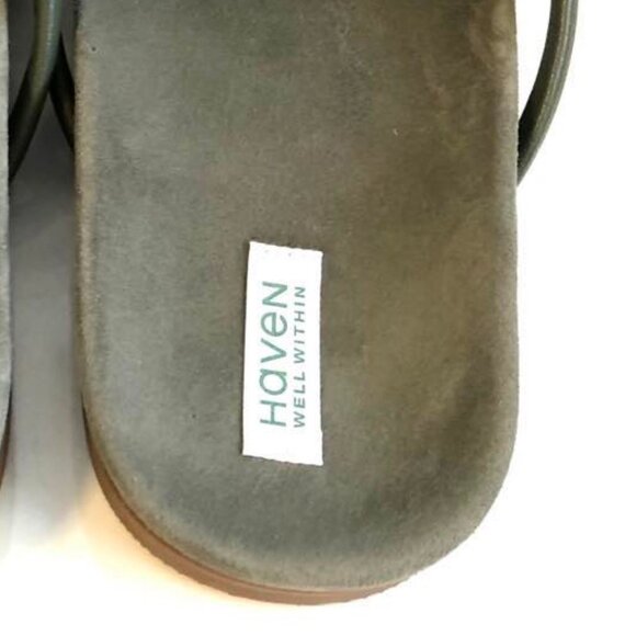 New TALBOTS HAVEN Well Within Leather Strappy Slides Sandals Olive 8 MSRP $128 - Picture 8 of 10